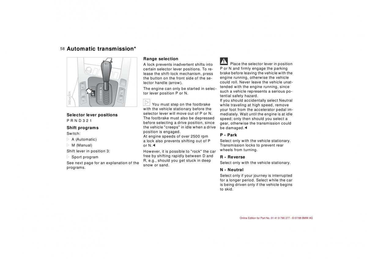 BMW 3 E36 owners manual / page 59