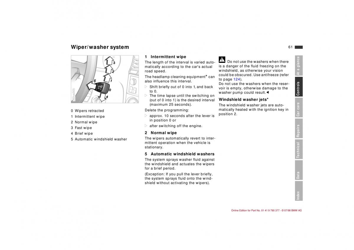 BMW 3 E36 owners manual / page 62