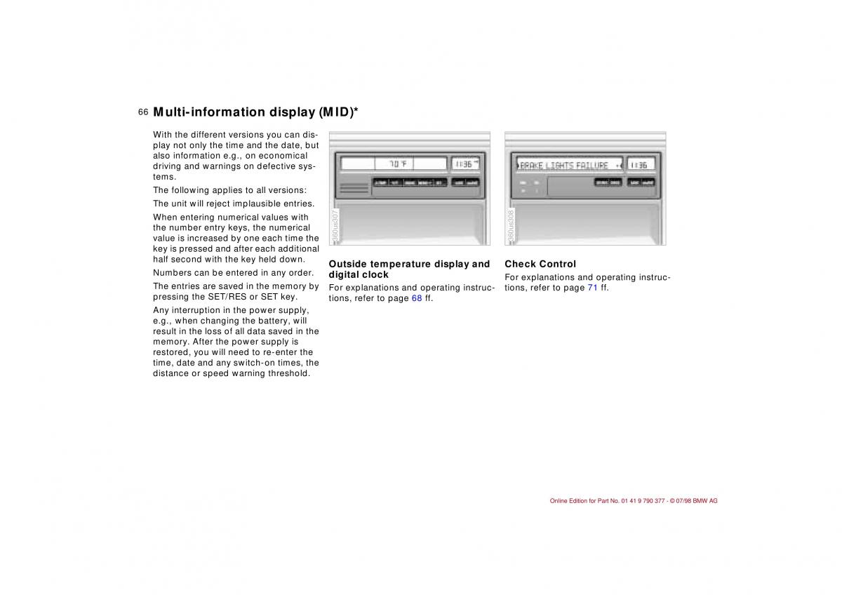 BMW 3 E36 owners manual / page 67