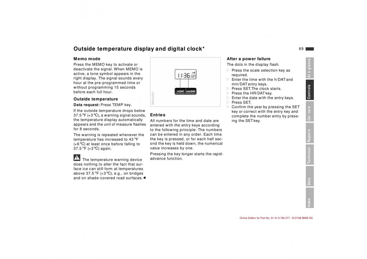 BMW 3 E36 owners manual / page 70