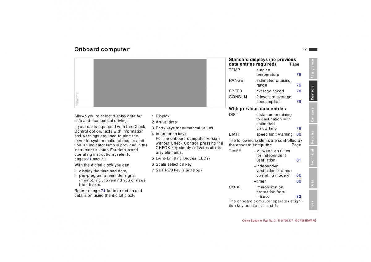 BMW 3 E36 owners manual / page 78