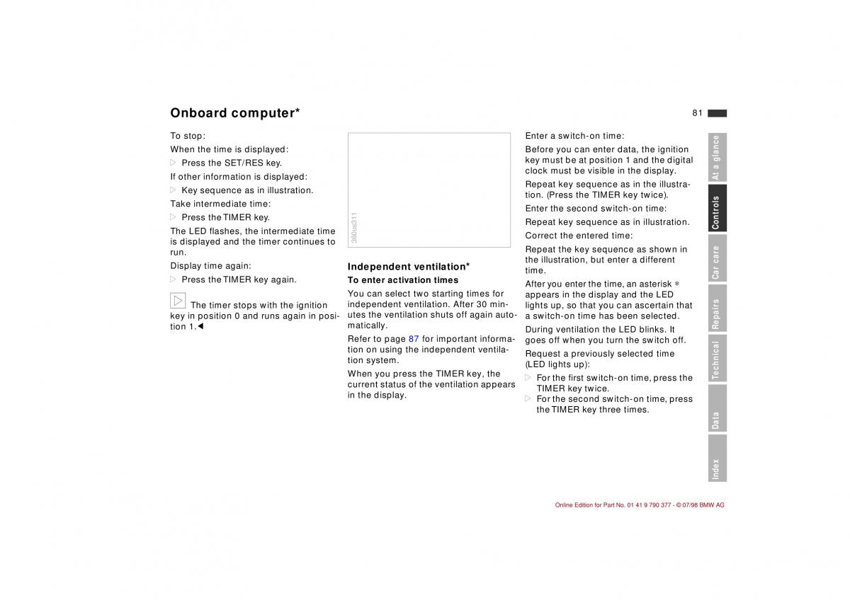 BMW 3 E36 owners manual / page 82