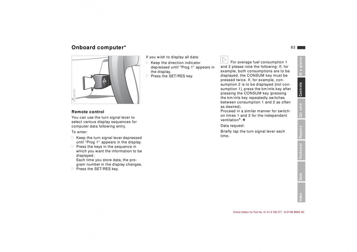 BMW 3 E36 owners manual / page 84