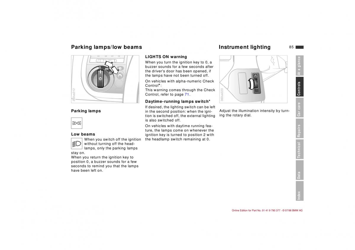 BMW 3 E36 owners manual / page 86