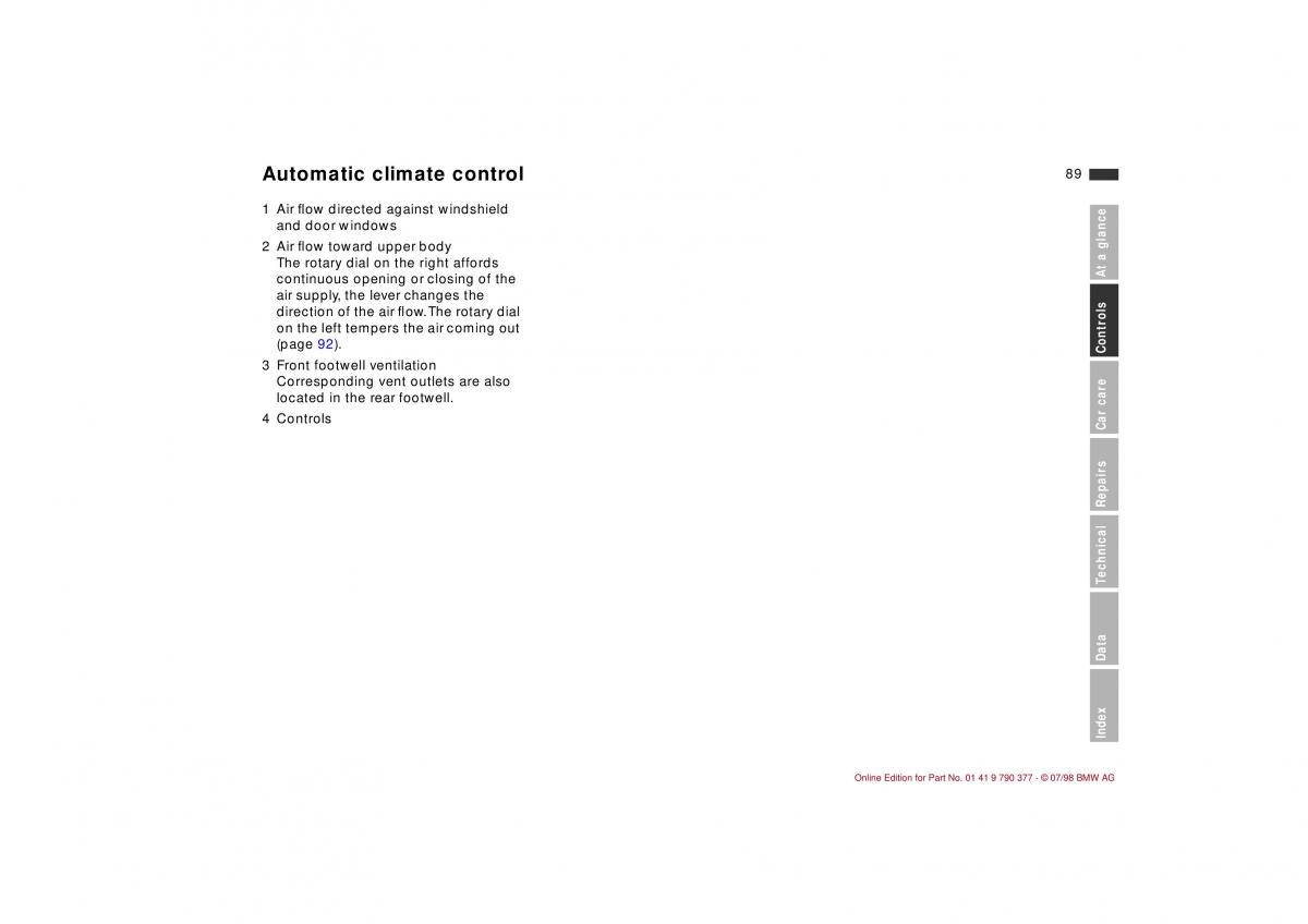 BMW 3 E36 owners manual / page 90