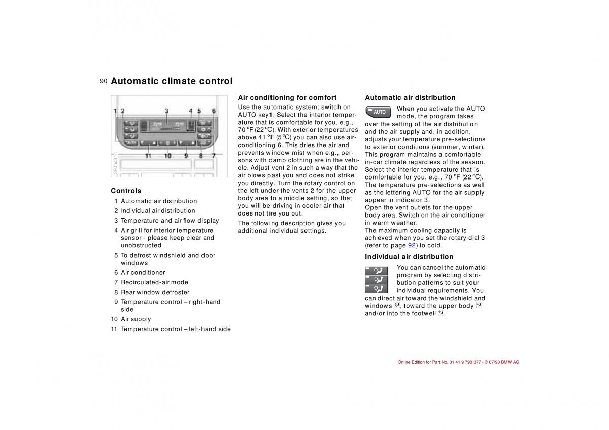 BMW 3 E36 owners manual / page 91