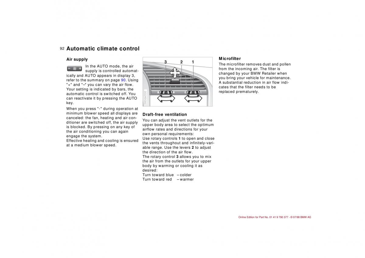 BMW 3 E36 owners manual / page 93