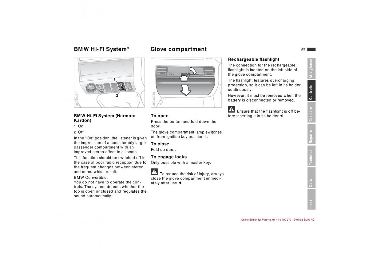 BMW 3 E36 owners manual / page 94