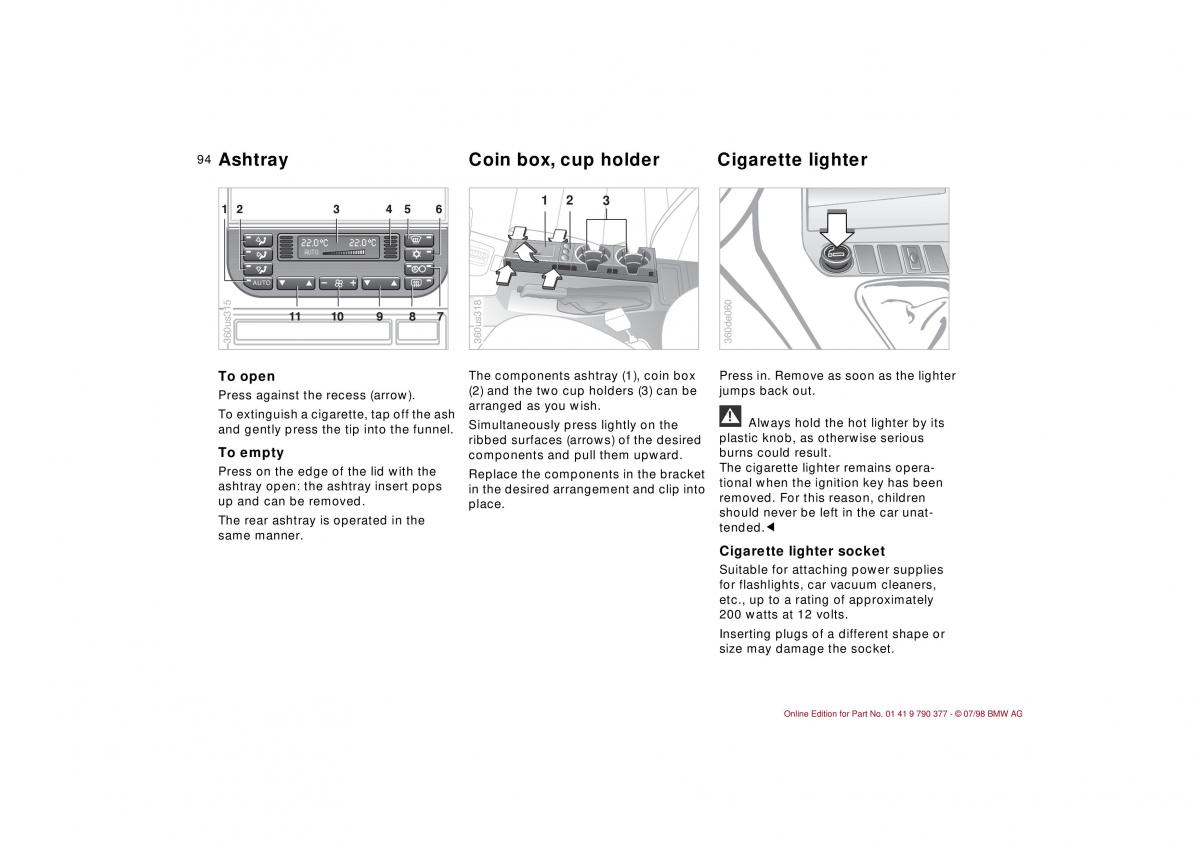 BMW 3 E36 owners manual / page 95