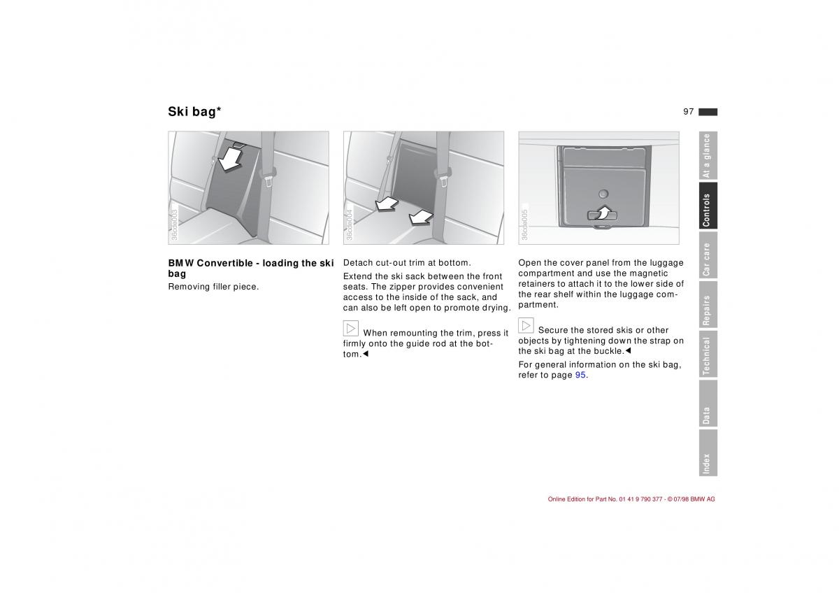 BMW 3 E36 owners manual / page 98