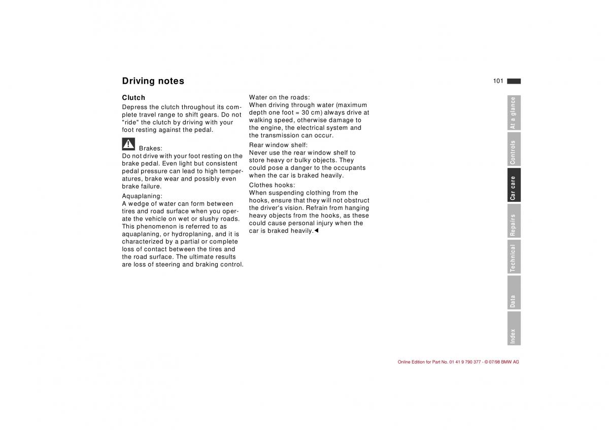 BMW 3 E36 owners manual / page 102