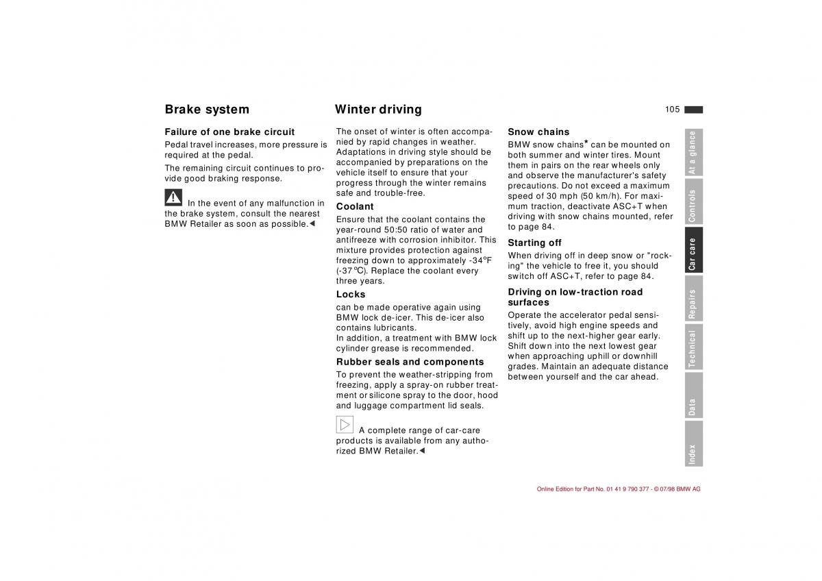 BMW 3 E36 owners manual / page 106