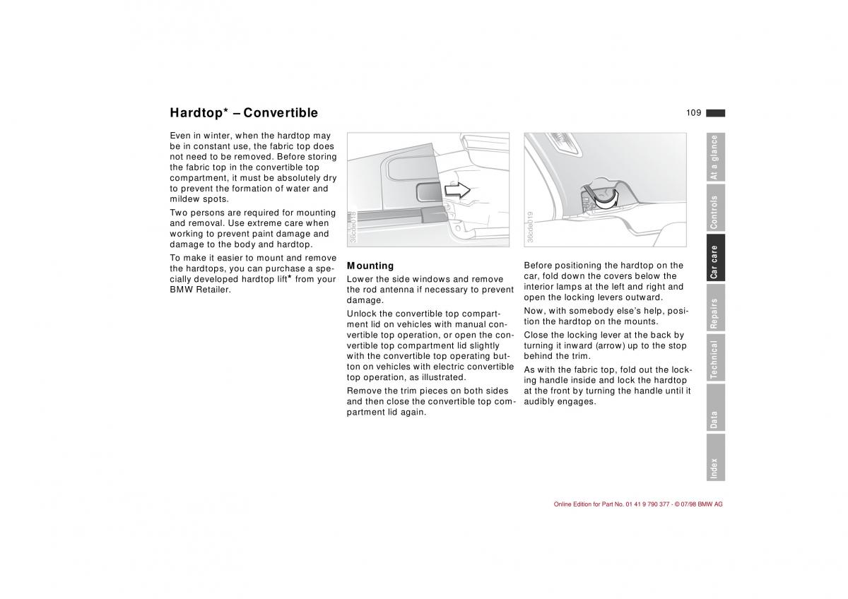 BMW 3 E36 owners manual / page 110