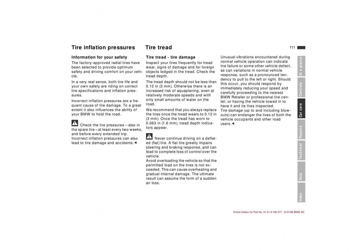 BMW 3 E36 owners manual / page 112