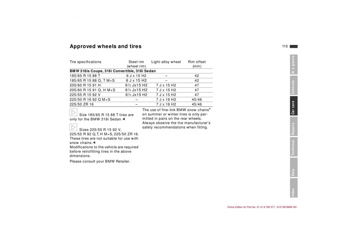 BMW 3 E36 owners manual / page 116