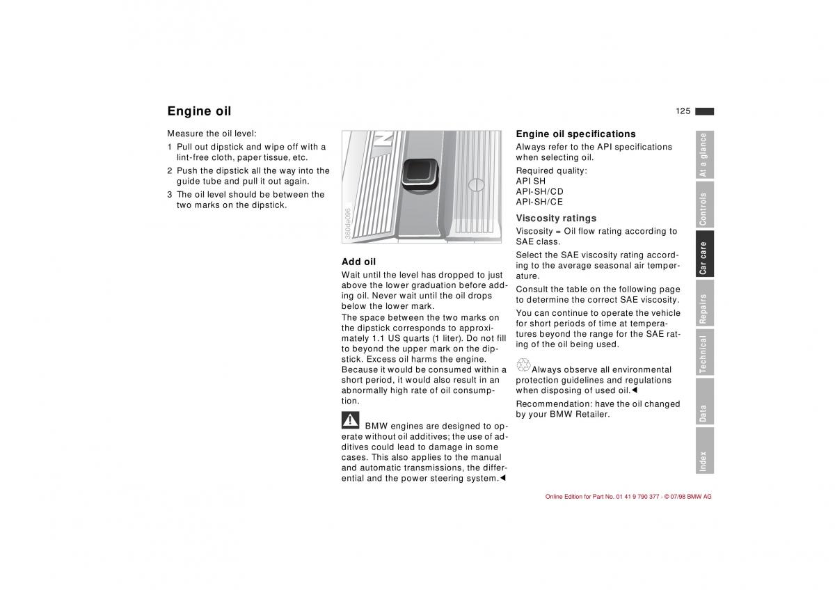 BMW 3 E36 owners manual / page 126