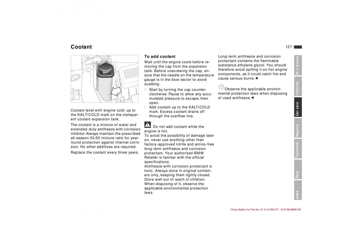 BMW 3 E36 owners manual / page 128