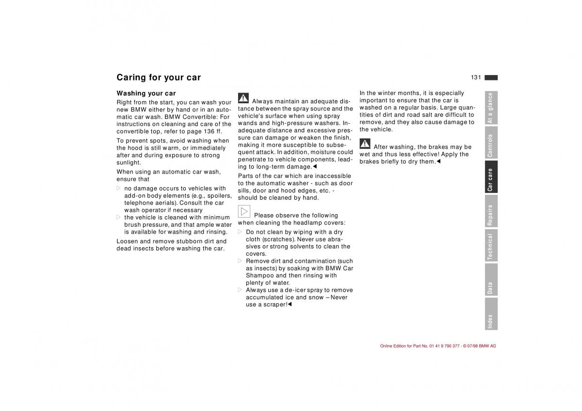 BMW 3 E36 owners manual / page 132