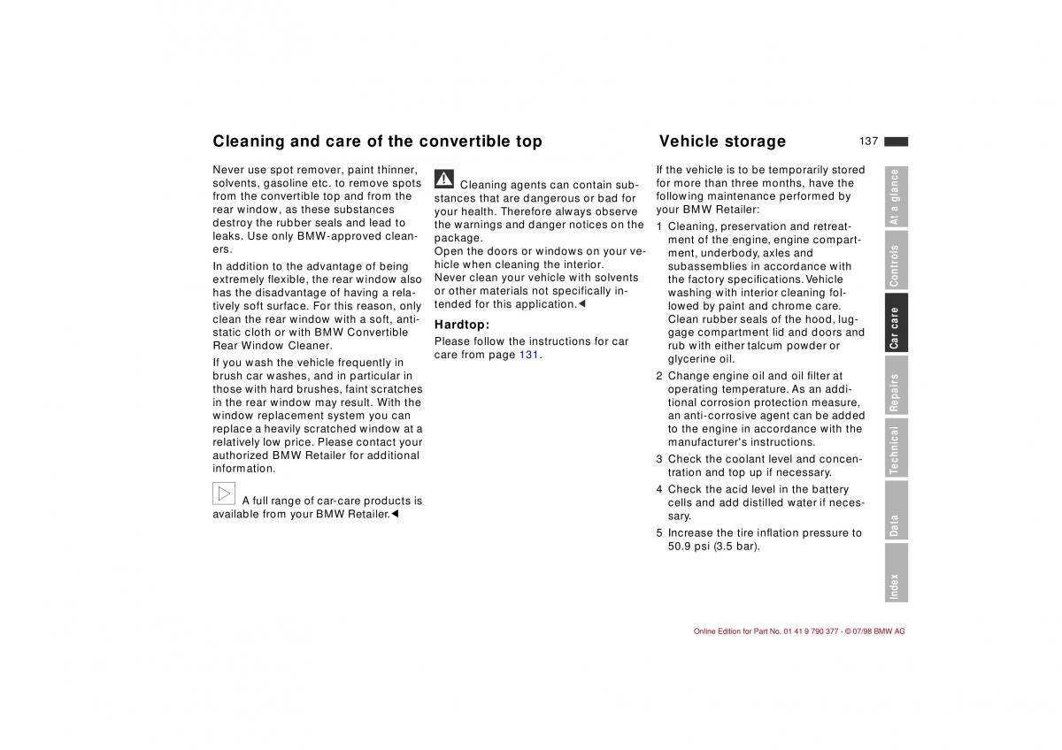 BMW 3 E36 owners manual / page 138