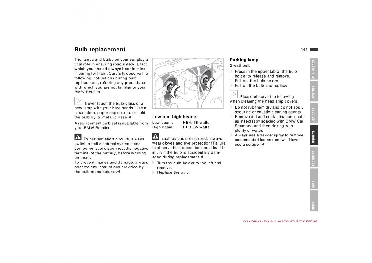 BMW 3 E36 owners manual / page 142