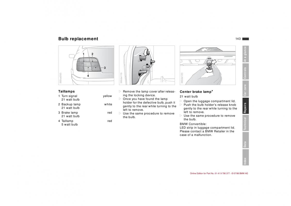 BMW 3 E36 owners manual / page 144