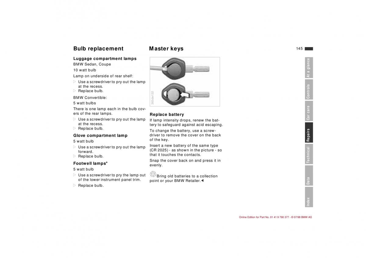 BMW 3 E36 owners manual / page 146