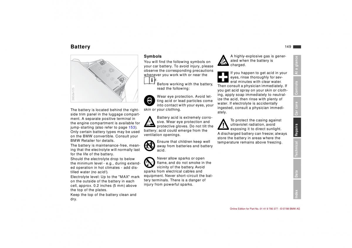 BMW 3 E36 owners manual / page 150