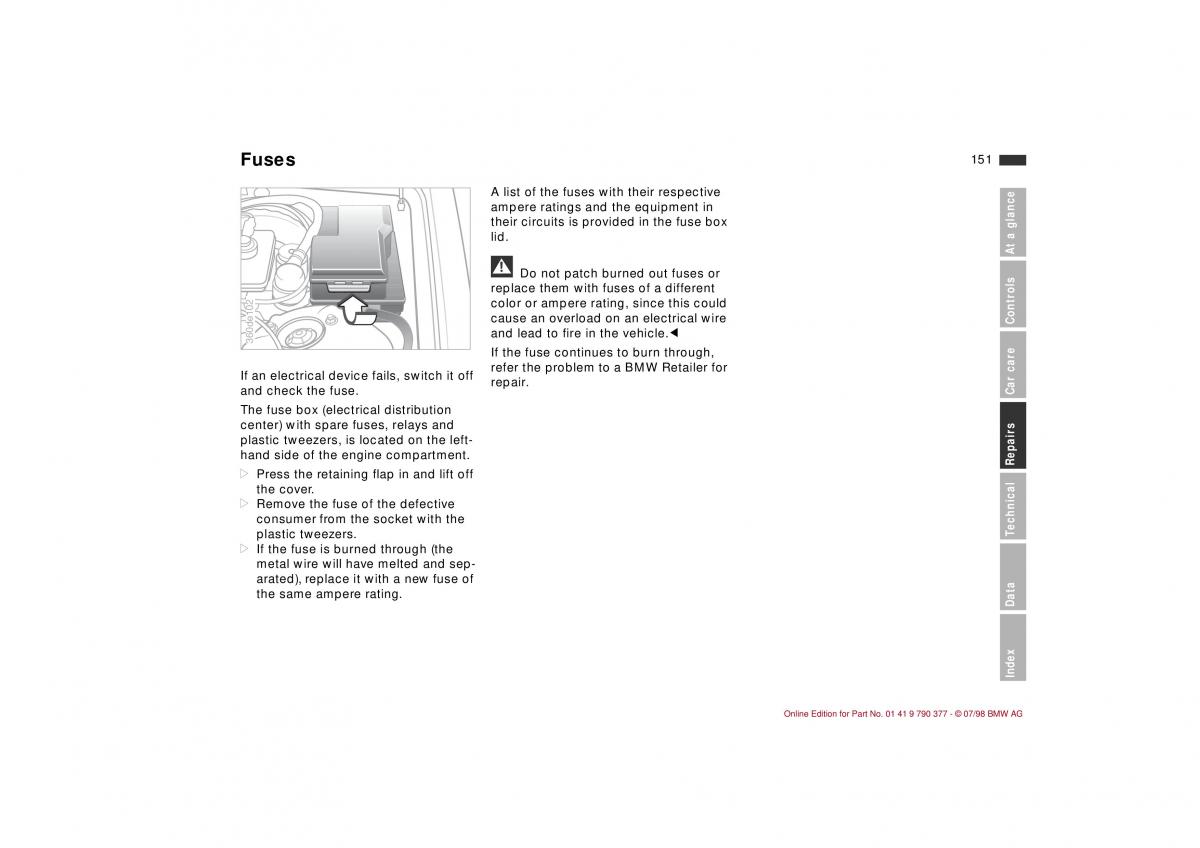 BMW 3 E36 owners manual / page 152