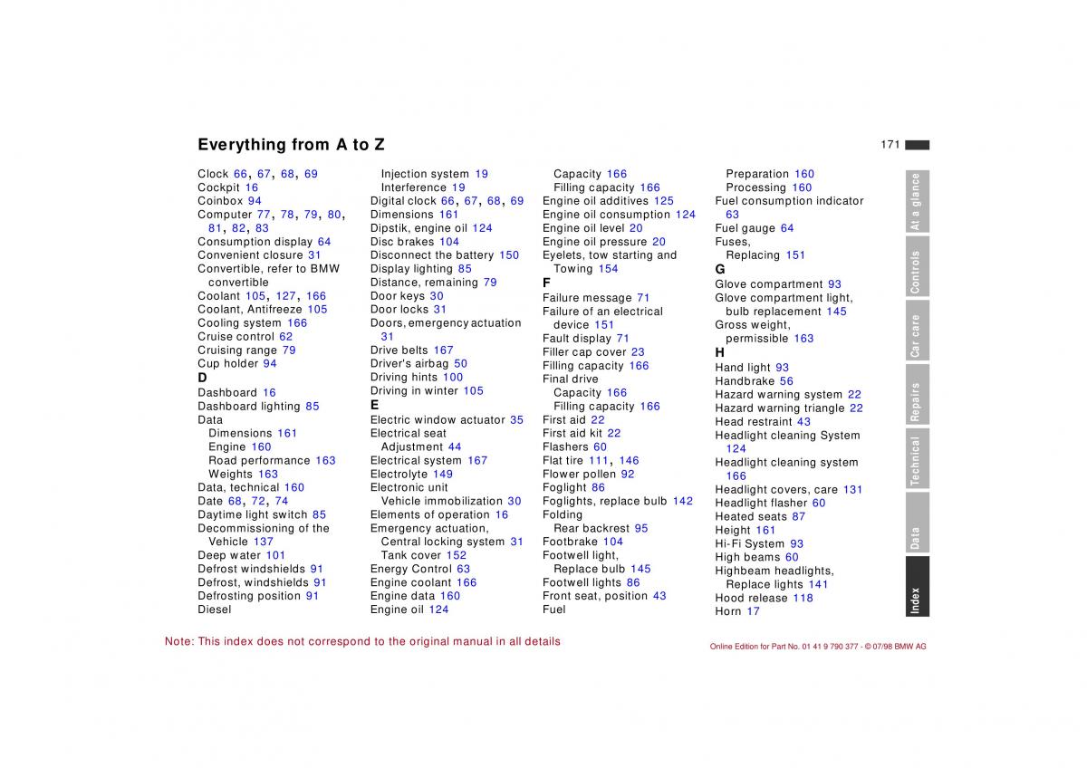 BMW 3 E36 owners manual / page 172