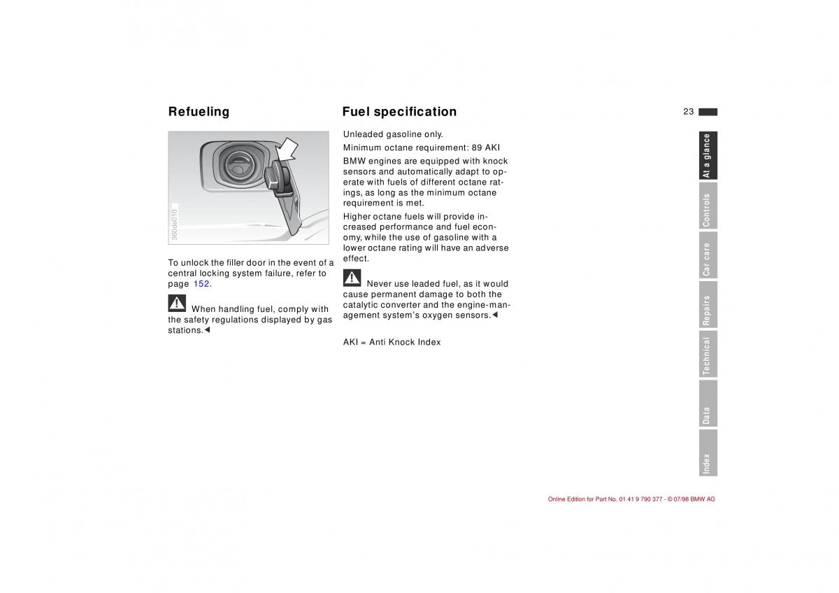 BMW 3 E36 owners manual / page 24