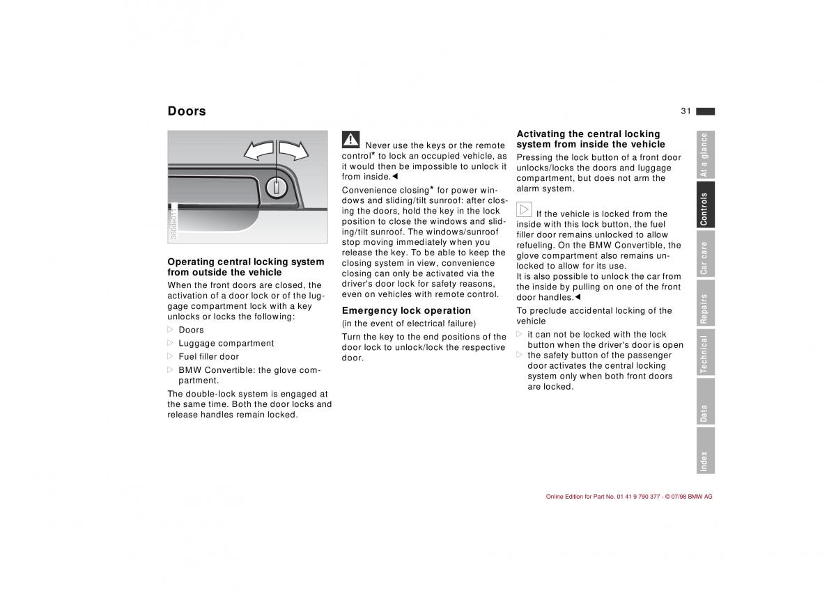 BMW 3 E36 owners manual / page 32