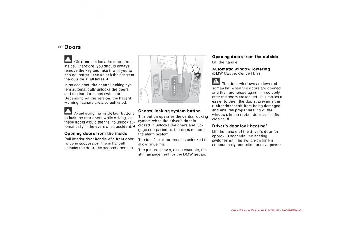 BMW 3 E36 owners manual / page 33