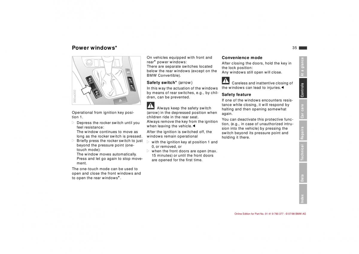 BMW 3 E36 owners manual / page 36