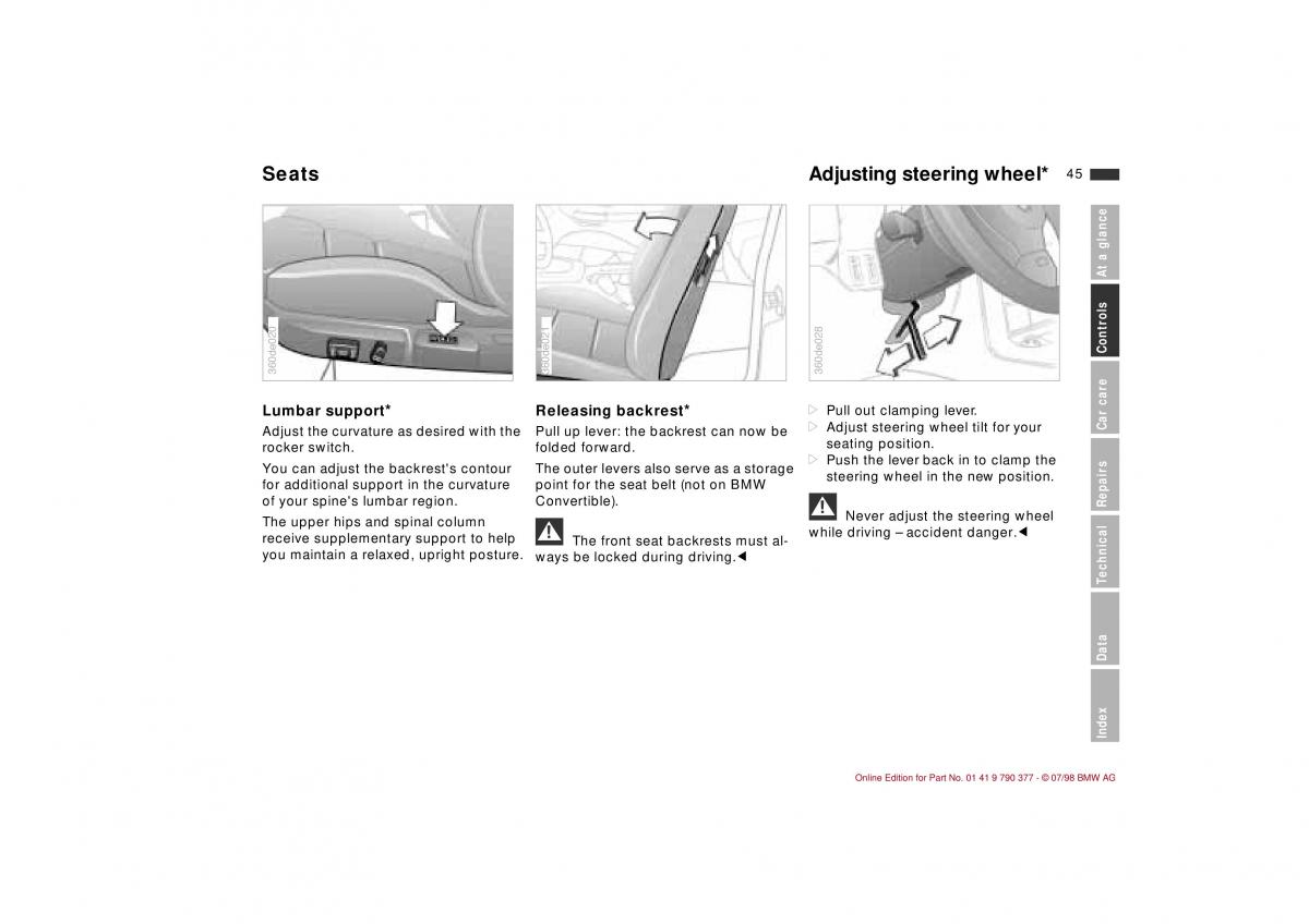 BMW 3 E36 owners manual / page 46