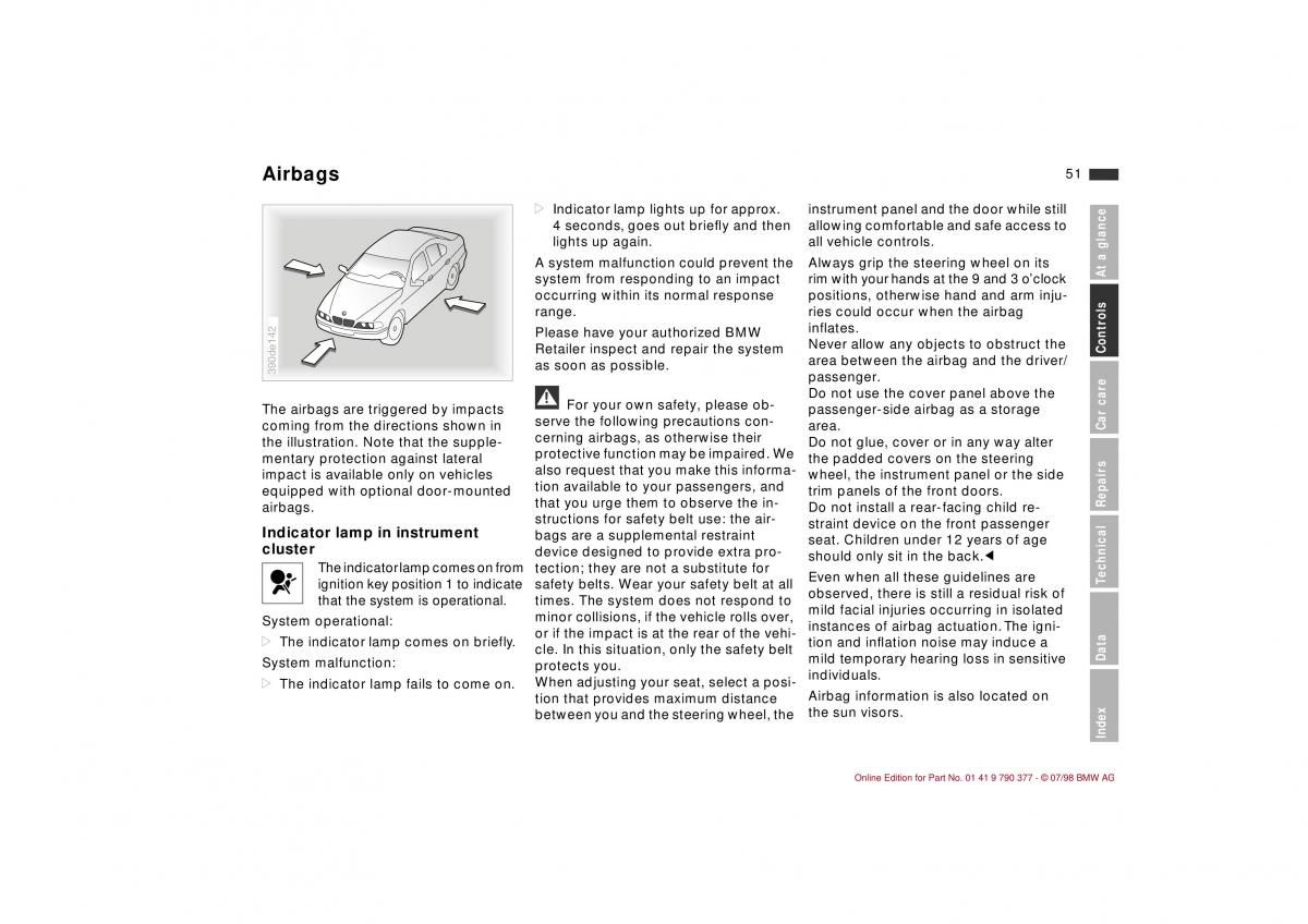 BMW 3 E36 owners manual / page 52