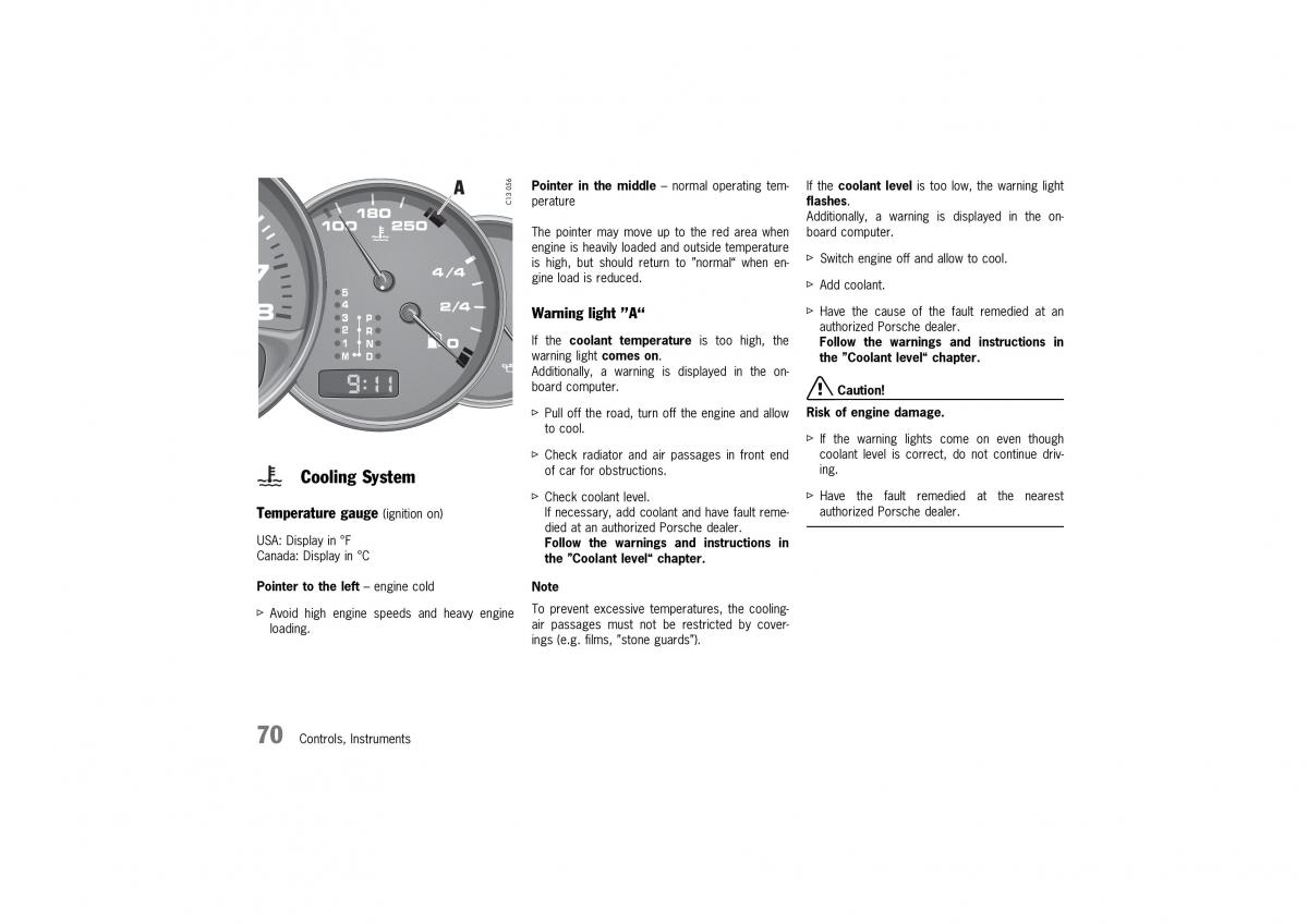 Porsche 911 996 owners manual / page 70