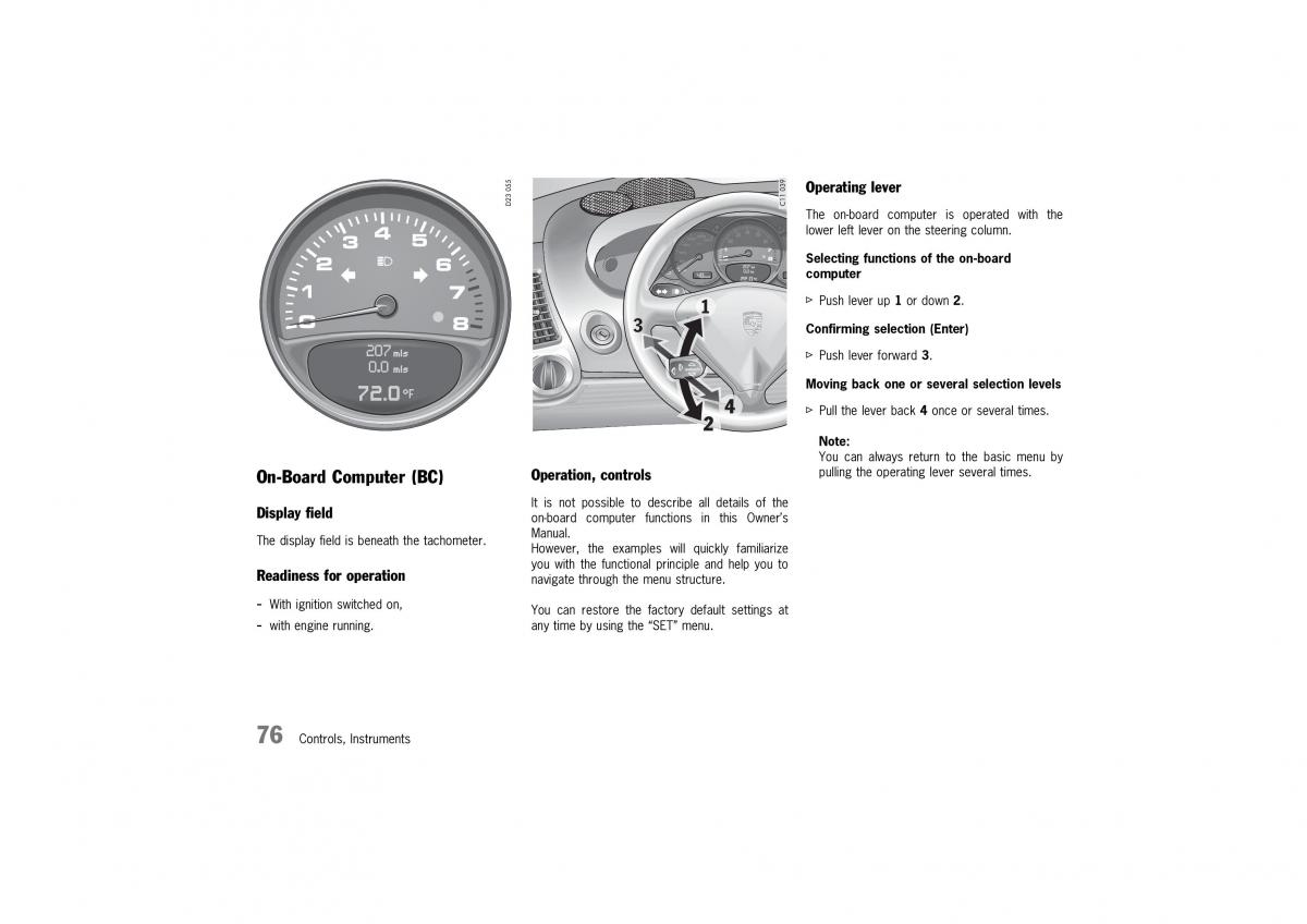 Porsche 911 996 owners manual / page 76