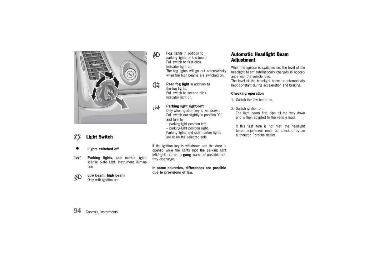 Porsche 911 996 owners manual / page 94