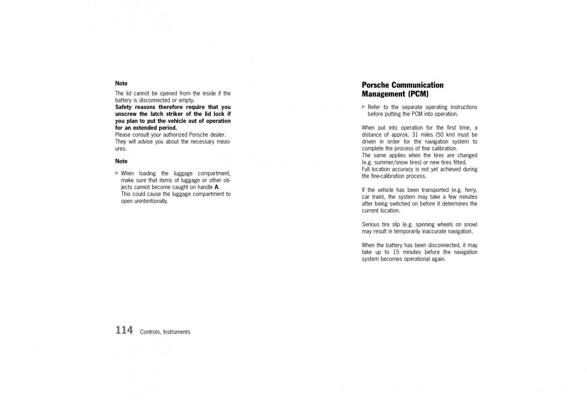 Porsche 911 996 owners manual / page 114