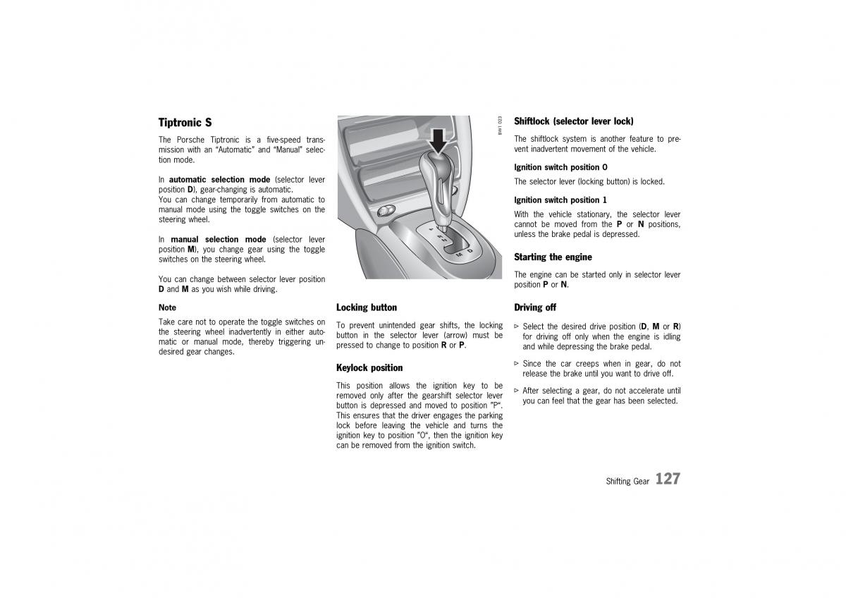 Porsche 911 996 owners manual / page 127