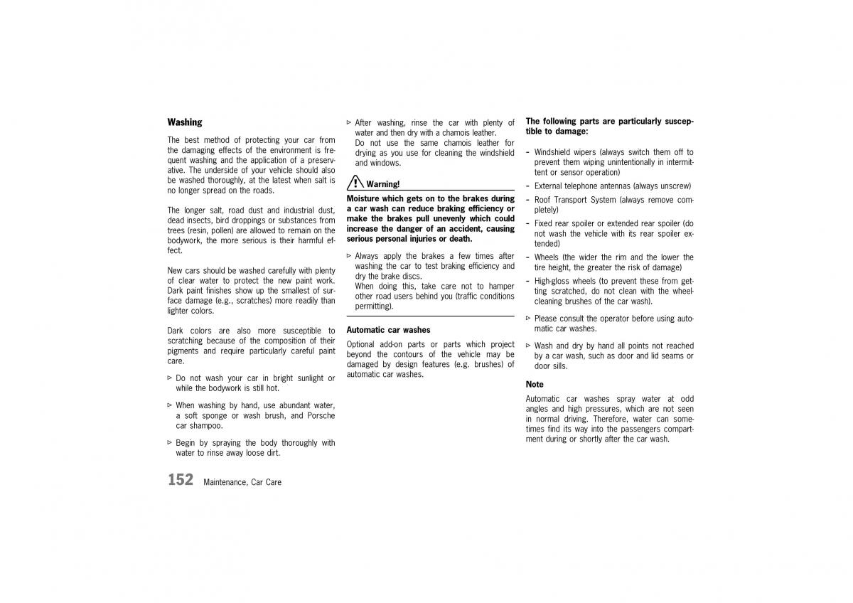 Porsche 911 996 owners manual / page 152