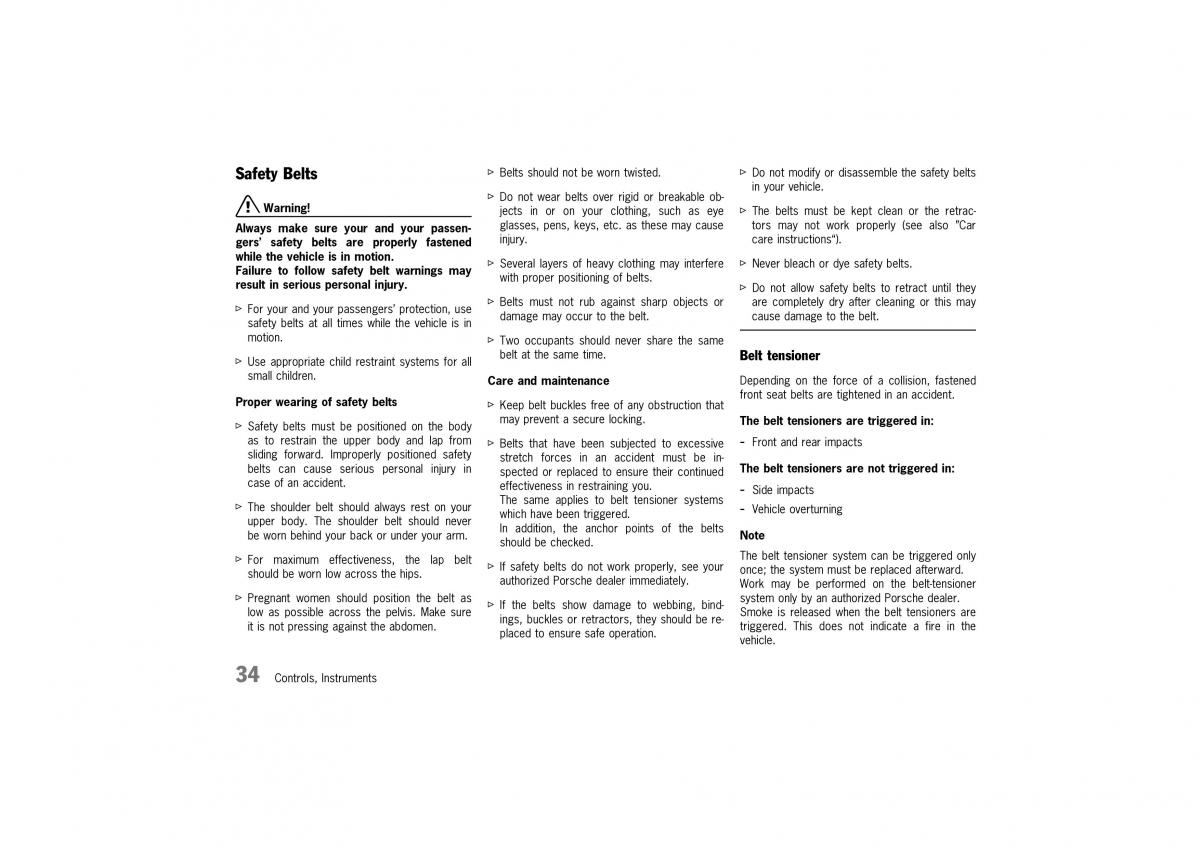 Porsche 911 996 owners manual / page 34