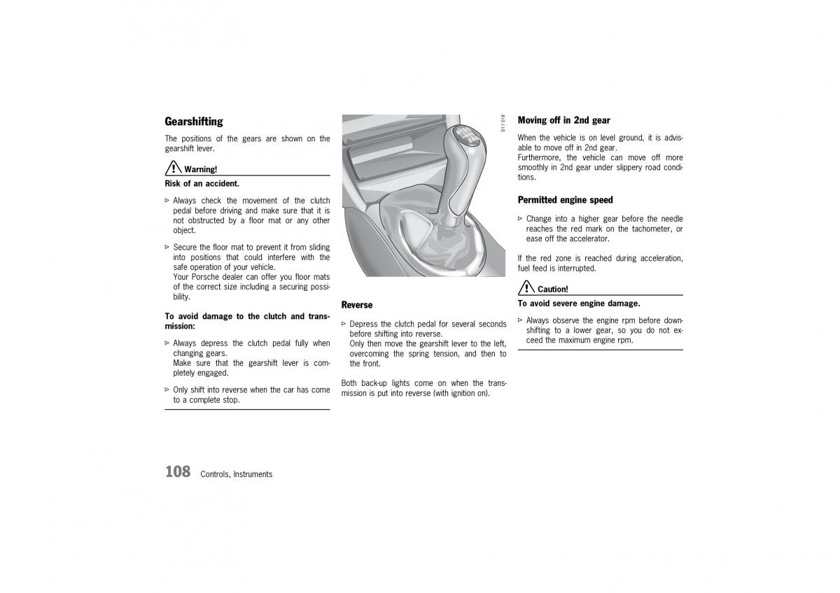 manual  Porsche 911 GT2 996 owners manual / page 108