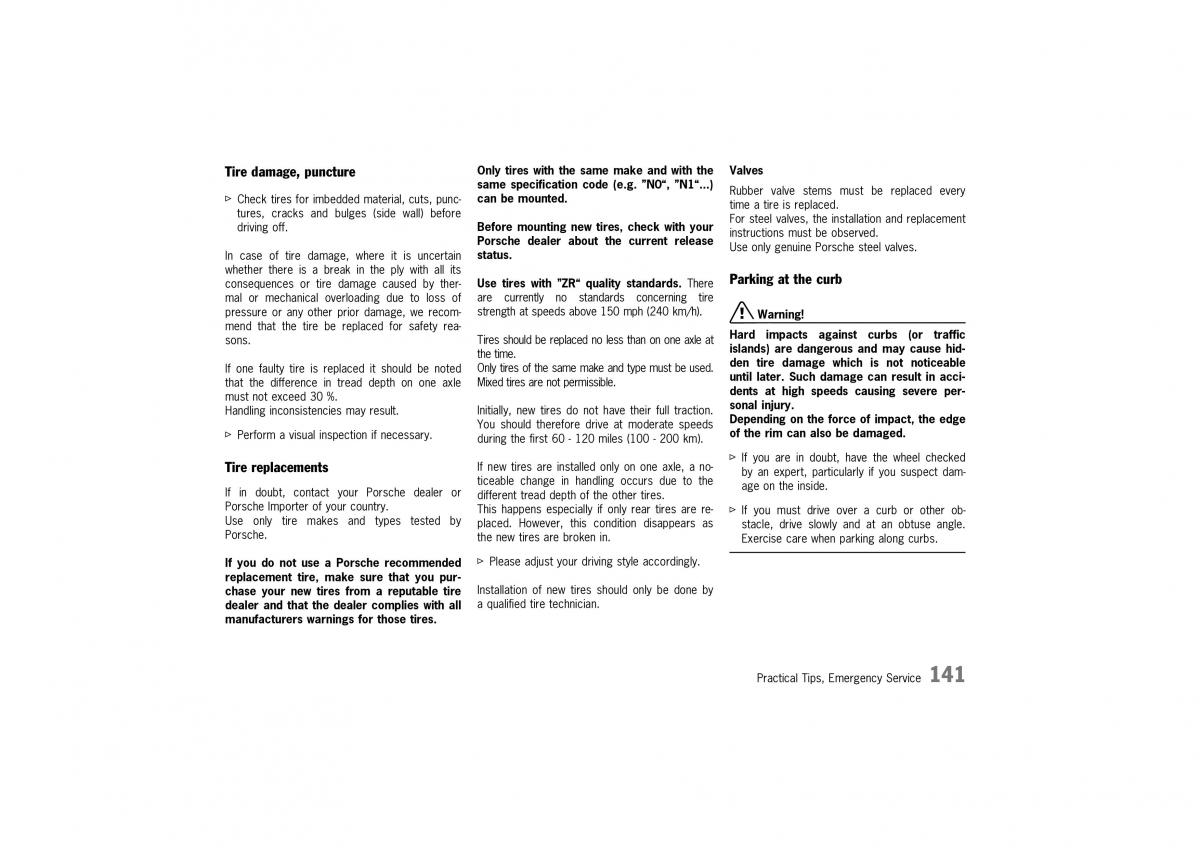 manual  Porsche 911 GT2 996 owners manual / page 141