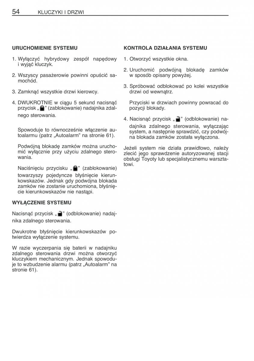 Toyota Prius II 2 NHW20 instrukcja obslugi / page 67