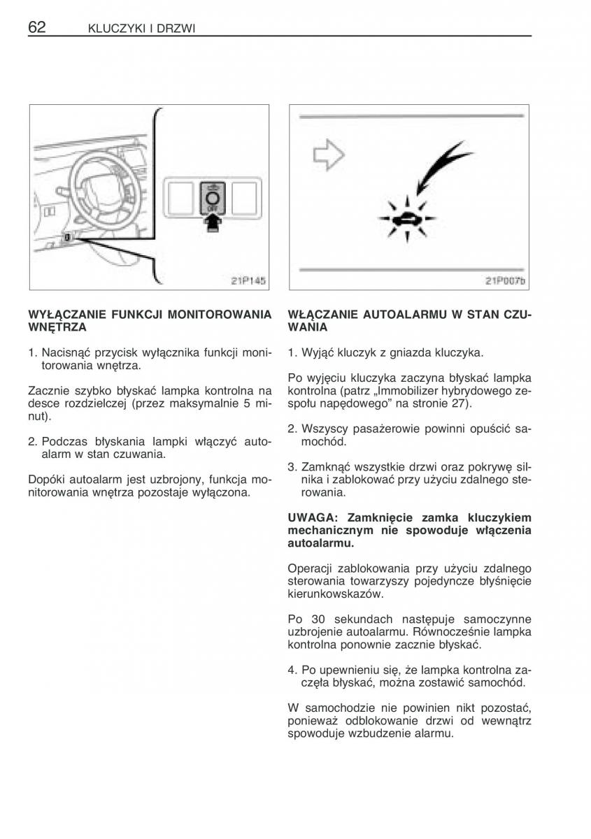 Toyota Prius II 2 NHW20 instrukcja obslugi / page 75