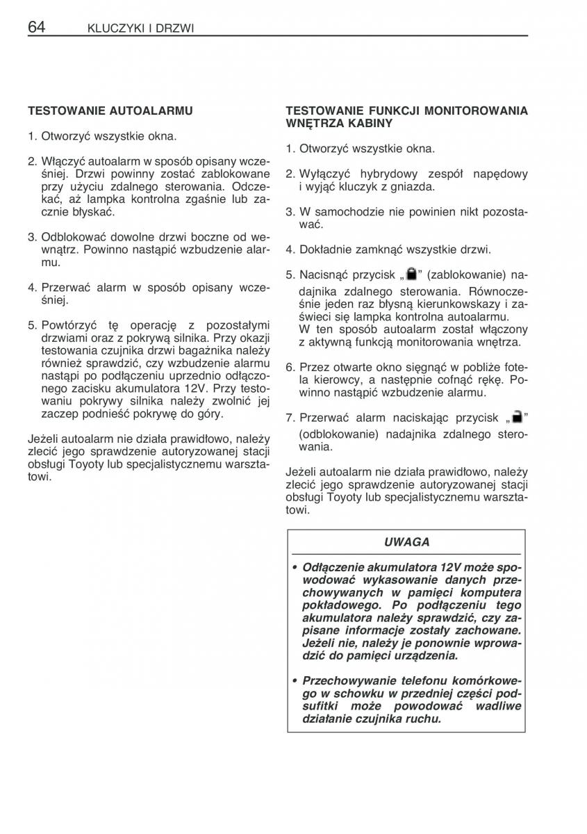 Toyota Prius II 2 NHW20 instrukcja obslugi / page 77