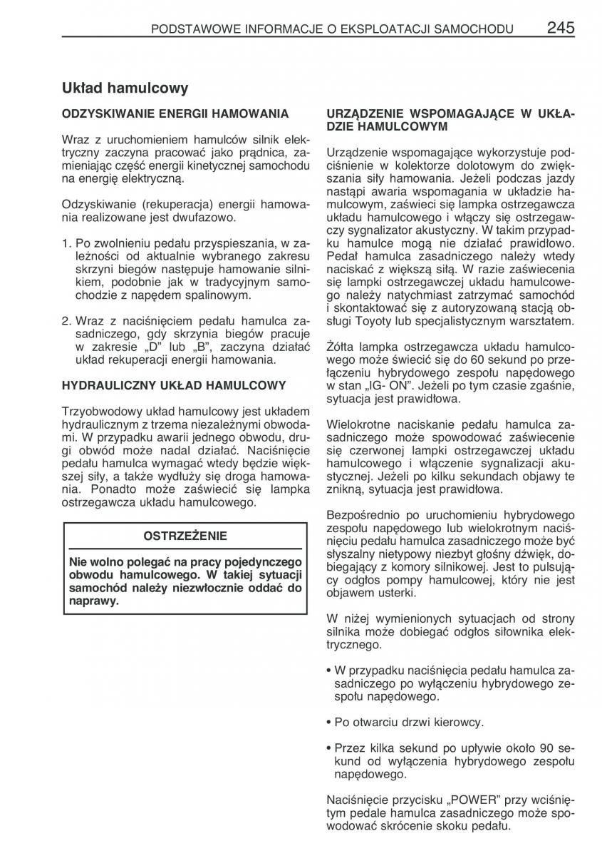 Toyota Prius II 2 NHW20 instrukcja obslugi / page 258