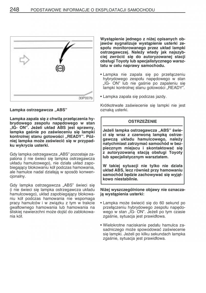 Toyota Prius II 2 NHW20 instrukcja obslugi / page 261