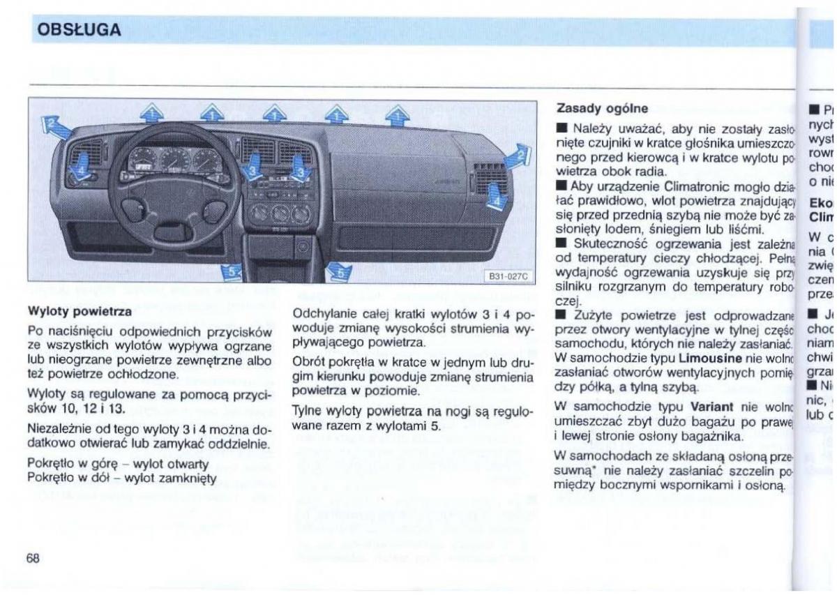 VW Passat B4 instrukcja obslugi / page 70